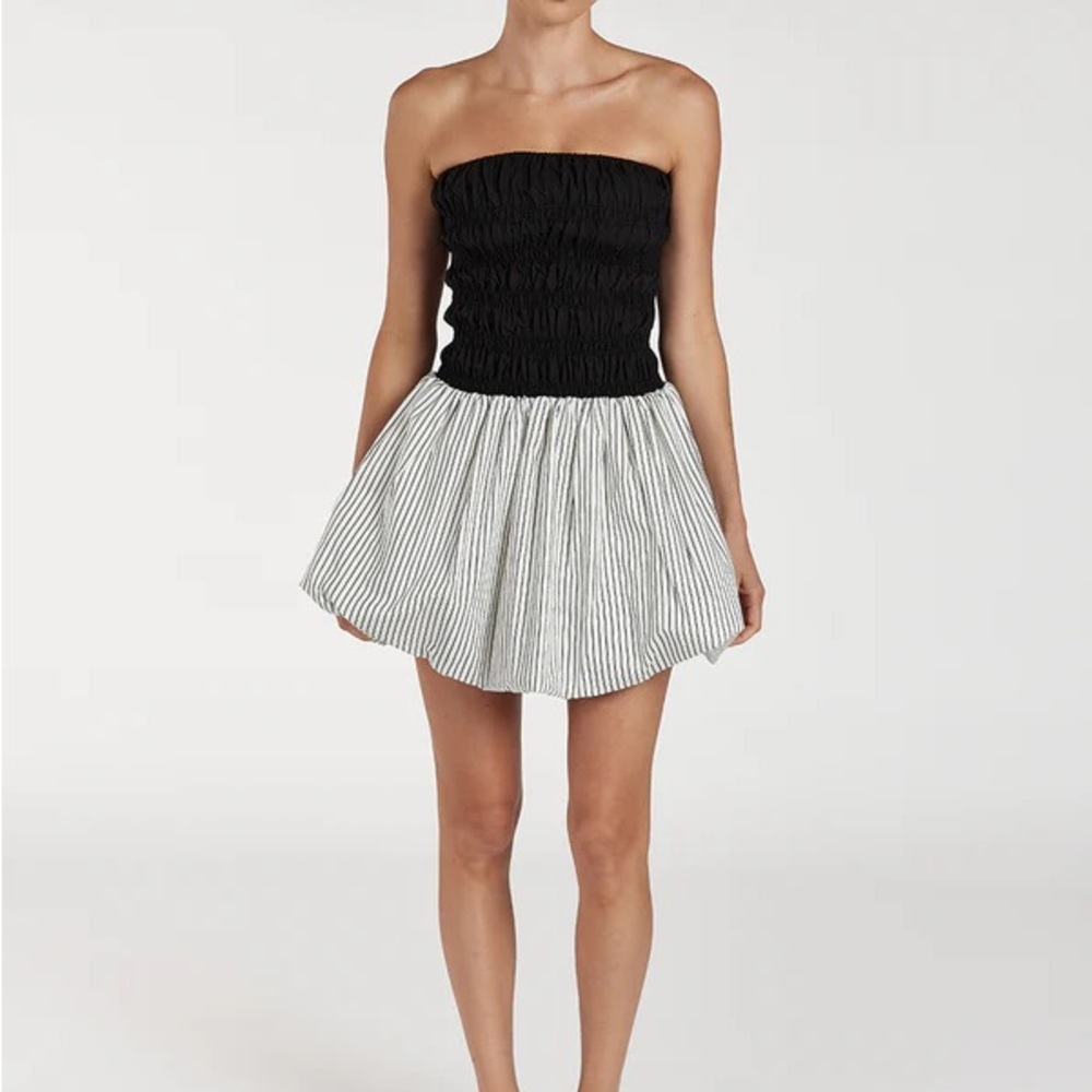 Dissh Stockholm Stripe Silk Blend Mini Dress US 4 Black and White NWT